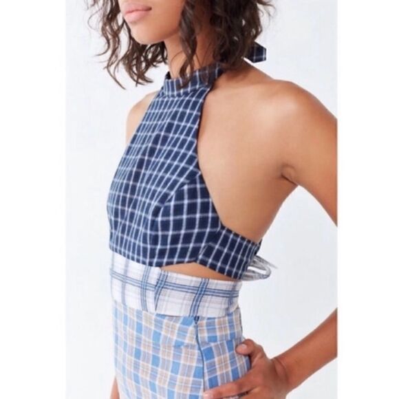 Urban Outfitters Plaid Halter Apron Dress XS Cottagecore Festival Summer - Picture 3 of 12